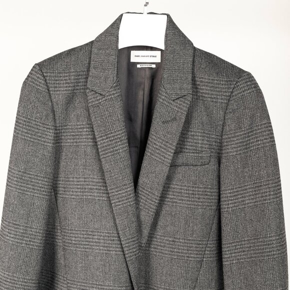 Isabel Marant Etoile Grey Plaid Wool-Blend Blazer - Picture 3 of 9